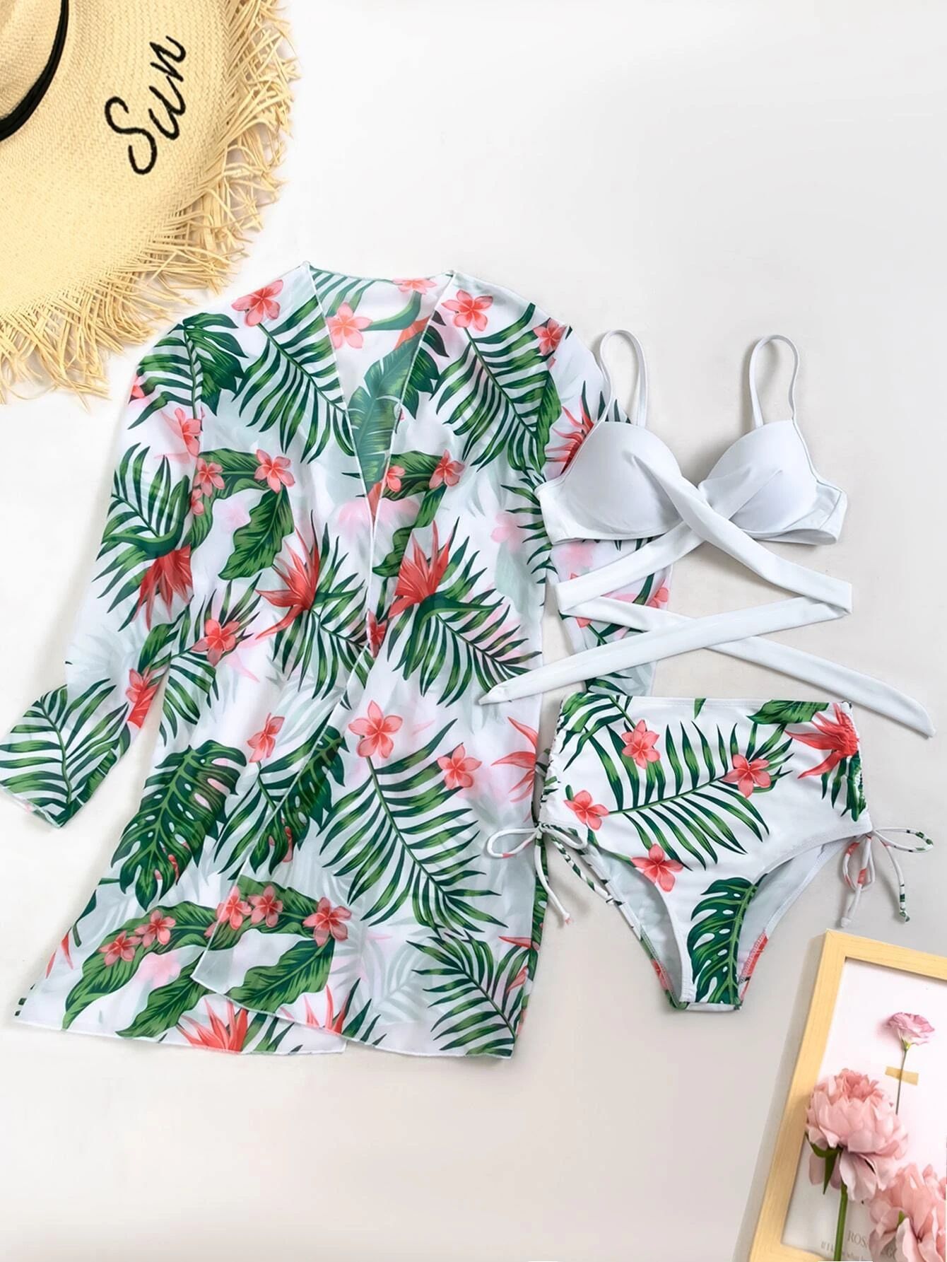Женская Wrap Top бикини высокой талией снизу купальный костюм с прикрытием вверх